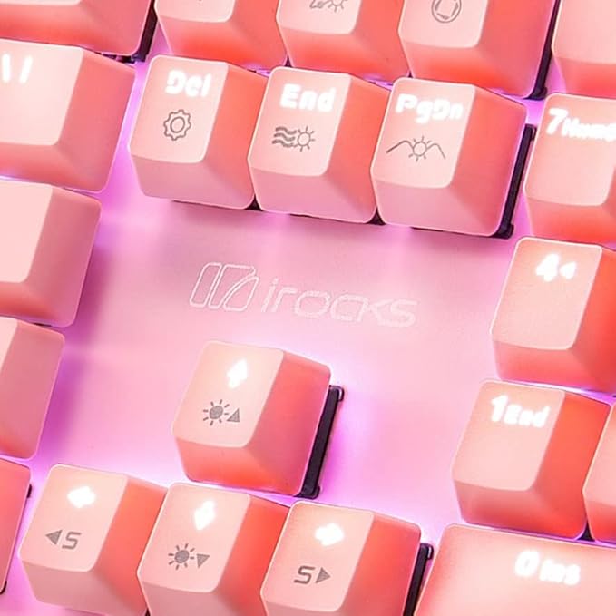 i-rocks K75M Illuminated Mechanical Keyboard, 104 Keys, with Cherry MX Switches, Backlit LED Light and Shortcut Keys - Programmable Light & Macro Recorder (Cherry MX Blue Switch, Pink)