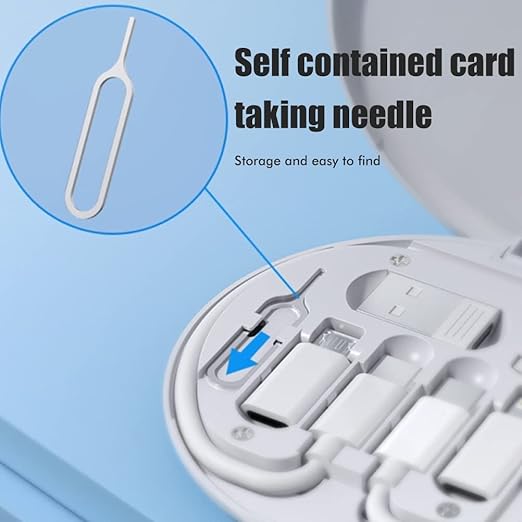 Multifunctional Data Cable Conversion Head Portable Storage Box, Multi-Type Charging Line Convertor USB Type C Adapter Tool Contains Sim Card Slot Tray Eject Pin, Phone Holder (Black)