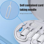 Multifunctional Data Cable Conversion Head Portable Storage Box, Multi-Type Charging Line Convertor USB Type C Adapter Tool Contains Sim Card Slot Tray Eject Pin, Phone Holder (White)