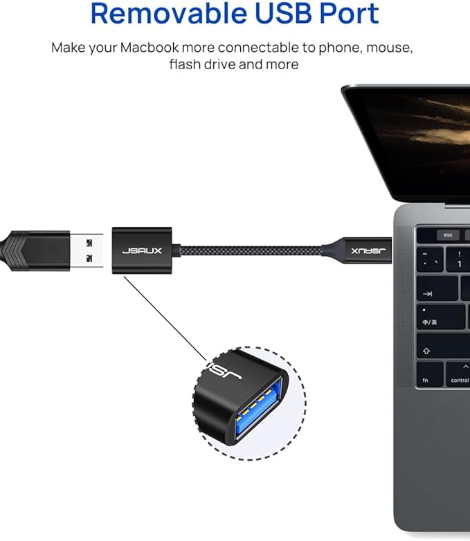 JSAUX USB C to USB 3.0 Adapter [2 Pack], Type C Male to USB Female OTG Cable Compatible with MacBook Pro/Air, iPhone 16 Pro Max/16 Plus/16e/16/15, Samsung Galaxy S25/S24/S23S/22-Black