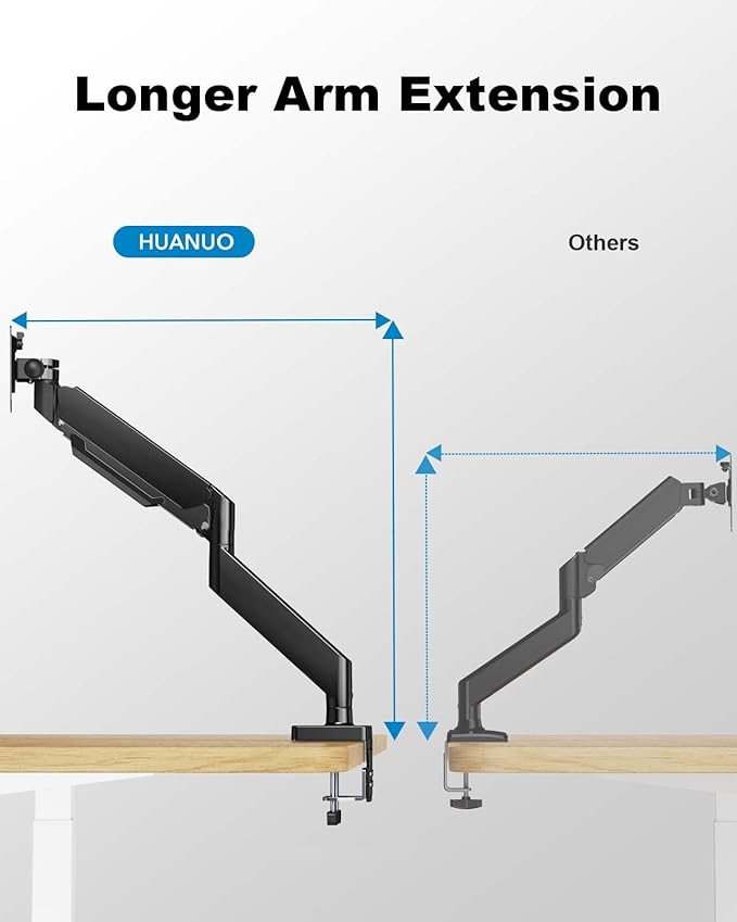 HUANUO Ultrawide Monitor Arm for 13 to 43 Inch Screens, Single Heavy Duty Monitor Arm Holds up to 33 lbs, Full Motion with Tilt Swivel Rotation, VESA 75x75mm or 100x100mm