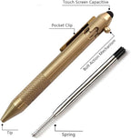 Cool Hand 4.9'' Brass Bolt Action Pen with Retractable Stylus Tip for Any Touch Screen, Ballpoint Ink Refillable, Compact Size, Skelton Out Deep Pocket Clip (Brass)