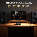 AIYIMA D03 Bluetooth 5.0 DAC Amplifier 150 Watt x 2 Stereo HiFi 2.1 CH Digital Sound Amplificador 24Bit/192kHz Class D Power Amp USB Coaxial Optical OLED AptX, Support Subwoofer & with Remote