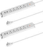 [2-Pack] 10 Ft Power Strip Surge Protector with USB Ports, Flat Plug Extension Cord, 5 AC Outlets and 3 USB Charging Ports, Wall Mountable, ETL Listed – White for Home, Office, Dorm