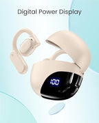 TAGRY Open Ear Earbuds Wireless Bluetooth Headphones 80Hrs Playtime Ear Buds with Earhooks IPX7 Waterproof Touch Control Earphones Sport Headsets for Workout Running Beige