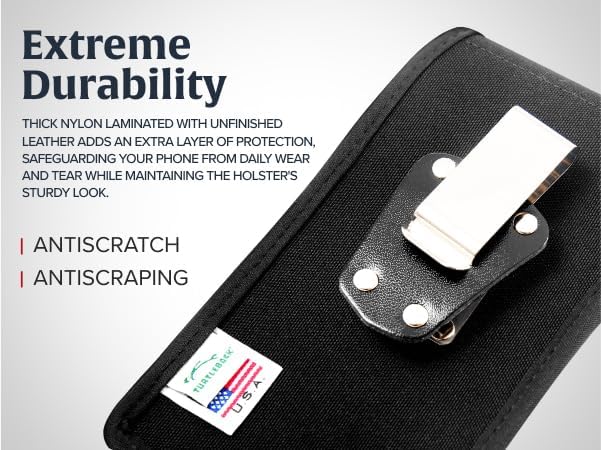 Turtleback Belt Clip for iPhone 16 Pro, 16e, 15 pro 14 Pro 13 Pro -Large- Fits w/Defender Bulky Style Cases - Premium Black Nylon, Vertical Belt Holder, Magnetic Closure HD Rotating Belt Clip