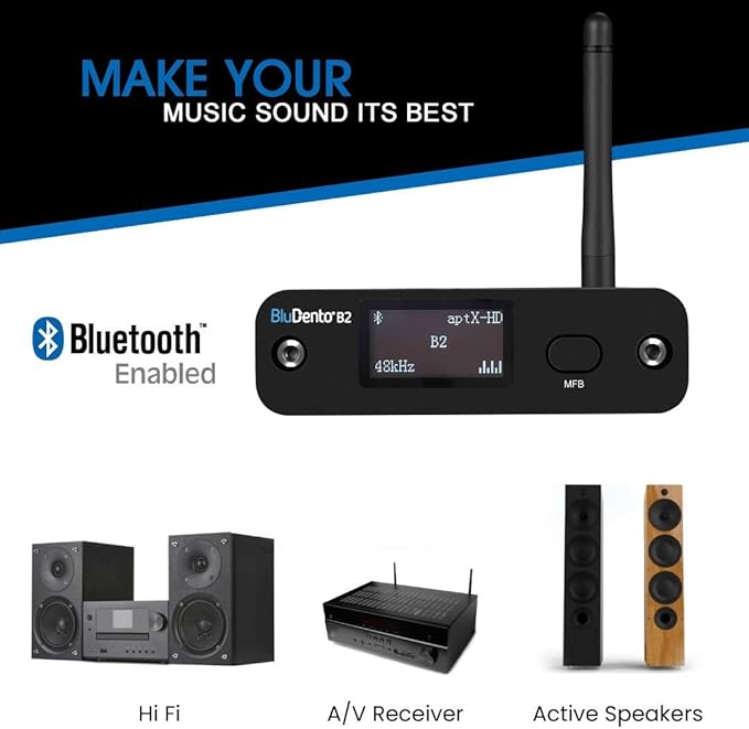 B2 aptX HD, LDAC Hi-Fi Bluetooth 5.1 Audio Receiver,Bluetooth Adapter with ESS DAC, Analog Stereo RCA Output, Enhanced Working Range,OLED Display, Digital Coaxial & Optical Outputs