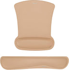 MOSISO Wrist Rest Support for Mouse Pad & Keyboard Set, Ergonomic Mousepad Non-Slip Base Home/Office Pain Relief & Easy Typing Cushion with Neoprene Cloth & Raised Memory Foam, Mocha