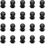 Cable Gland 20 Pack Plastic Waterproof Adjustable Connector 4-8mm PG9 Strain Relief Cord Connectors Joints Nylon with Gaskets
