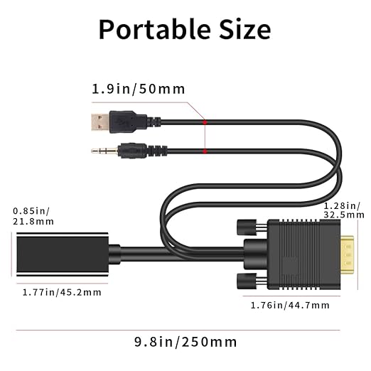 VGA (Sources) to HDMI(Display) Adapter, 1080P Converter with Audio+USB Power from VGA Computer/Laptop to HDMI TV/Monitor, Male to Female(1ft)