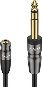J&D 1/4 inch to 3.5mm Headphone Adapter, Heavy Duty Copper Shell Connecter Joint 3.5mm 1/8 inch Female TRS to 6.35mm Male TRS Stereo Audio Extension Cable (15 Feet)