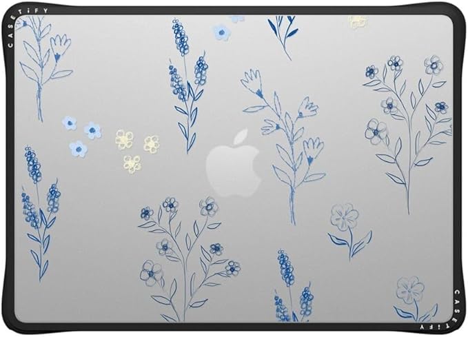 CASETiFY Impact MacBook Air 13.6" (M2-M4) Case [Cushioned Impact Corners/Scratch-Resistant/Anti-Slip Grip] - Small Blue Flowers - Clear Black