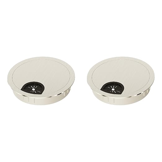2 Pack Desk Grommet 3-1/8 Inch 80mm, Zinc Alloy Computer Desk Wire Hole Cover, Office Desktop Cord Cable Hole Metal Ring, Brushed Silver