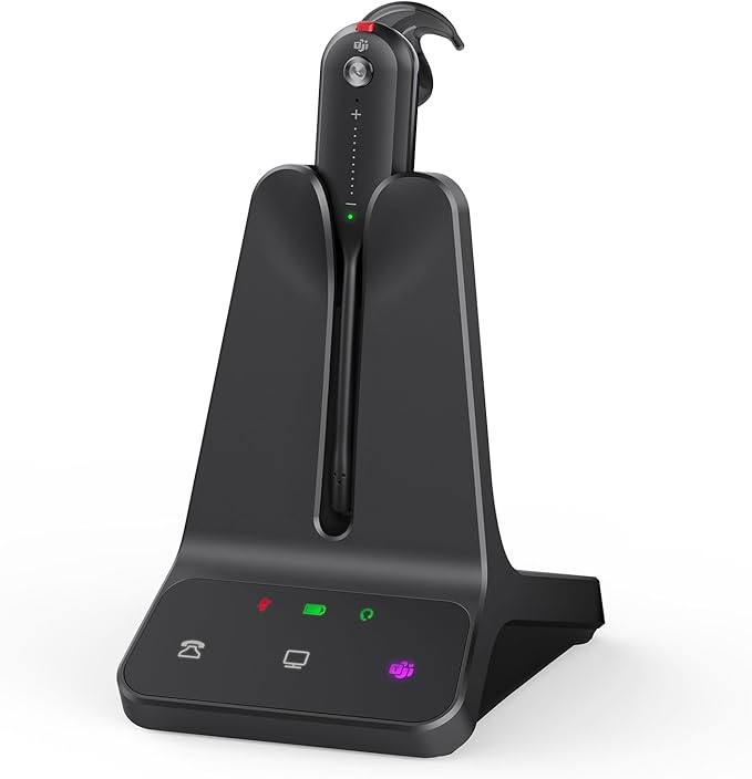 Yealink DECT Wireless Headset WH63 E2,Teams Certified,Single Ear(Mono) Office Headset for Desk Phone and Computer Softphone,Noise Cancelling Mic, 607Ft Range,3 Wearing Styles
