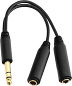 1/4 Splitter Cable, 1/4 Inch (6.35mm) TRS Male to Dual 1/4 Inch TRS Female Stereo Jack Adapter, Quarter inch TRS Headphone Splitter Cable - 8 inches/20cm