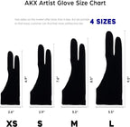 AKX Artist Glove, Palm Rejection Drawing Glove for Graphic Tablet, iPad - Smudge Guard, 2-Finger, Good for Left and Right Hand (Black, Small, 2 Pack)