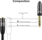 J&D 1/4 inch to 3.5mm Headphone Adapter, Heavy Duty Copper Shell Connecter Joint 3.5mm 1/8 inch Female TRS to 6.35mm Male TRS Stereo Audio Extension Cable, 9 Feet
