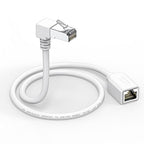 Right Angle Ethernet Extension Cable Down Angle1.5ft-White, 90 Degree CAT6 Ethernet Patch Cable RJ45 LAN Cable Extender Male to Female Connector for Router Modem Smart TV PC Computer Laptop