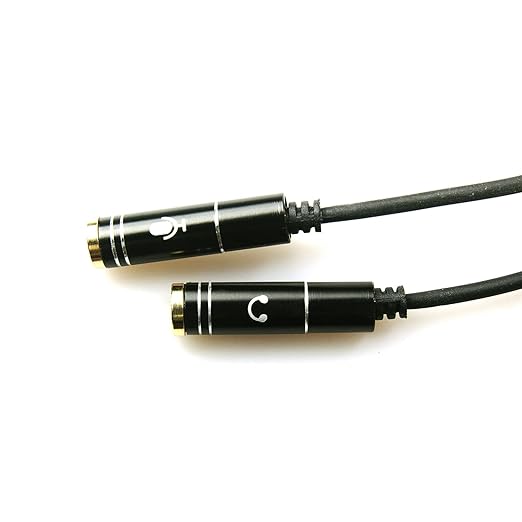 REXUS Black 3.5mm Y Splitter Stereo Audio Cable 4-Pole Male to 2 Female for Headphone, Headset Splitter Adapter Extension Aux Cable, Compatible MobilePhone and New Version Laptop(M22F35H)