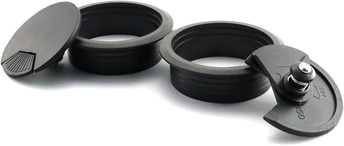 2pcs 2 inch Desk Wire Cord Cable Grommets Hole Cover for Office PC Desk Cable Cord Organizer Plastic Cover Black (Black-2Pcs)