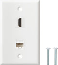 HDMI Ethernet Wall Plate - 1 Port 4K HDMI Keystone to Female, 1 Port CAT6 Keystone to Female - White