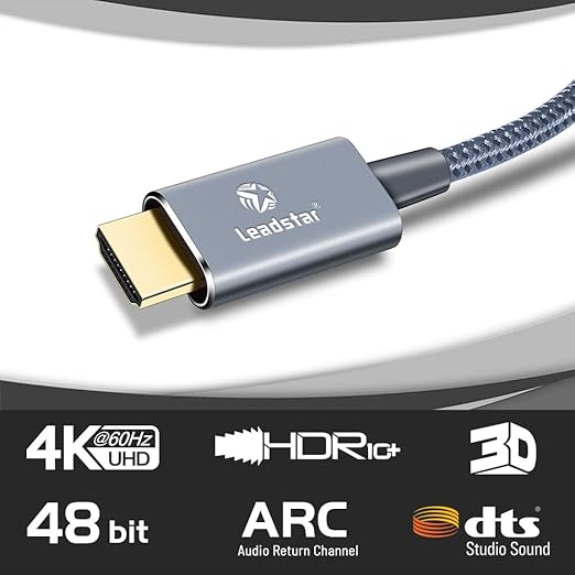 LEADSTAR HDMI Cable 4K 3 ft / 1m, High Speed HDMI 2.0 Cord Braided | 4K@60Hz, Ultra HD, 2160p, ARC, HDR, 3D, HDCP 2.2 | for Xbox, PS5, TV, Laptop, Monitor