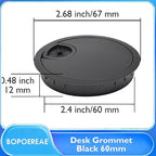 Desk Grommet 2-3/8" (60 mm), Desk Cord Hole Cover, Cable Grommet Metal Zinc Alloy Materilal, Desk Hole Grommet for Office and Home Table Cable, Detachable Cable Cord Organizer (Flat Black 1 Pcs)