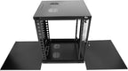 9U Server Cabinet Wall Mount Rack Enclosure with Caster Wheels 2 Server Fans Locking Glass Door Removable Side Panels 19" Network Cabinet 15-18.5" Installation Depth Heavy-Duty Frame(23INCH, 9U)