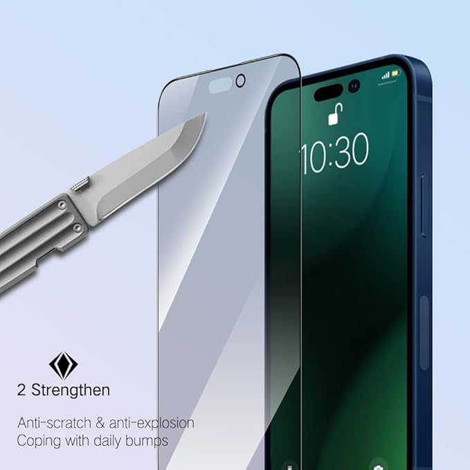 PERFECTSIGHT Privacy Screen Protector Compatible with iPhone 14 Pro Max 6.7 Inch, HD Clear Bubble Free Anti-Scratch Case Friendly Anti Blue Light Anti Spy 5X Strogner Tempered Glass