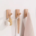 HomeDo 8Pack Adhesive Wall Hooks Hat Rack, Wooden Coat Hooks Wall Mounted, Decorative Single Organizer Hat Hanger Towel Rack, Heavy Duty Hooks (Rectangle-Beech,8P)