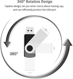 3 Pack 64GB USB Flash Drive with Type C Adapter and Storage Box USB 2.0 High Speed Metal Pen Drive 360° Rotatable Storage Memory Stick for Phone/Pad/PC/Laptop/Android - Black(3-Pack 64GB)