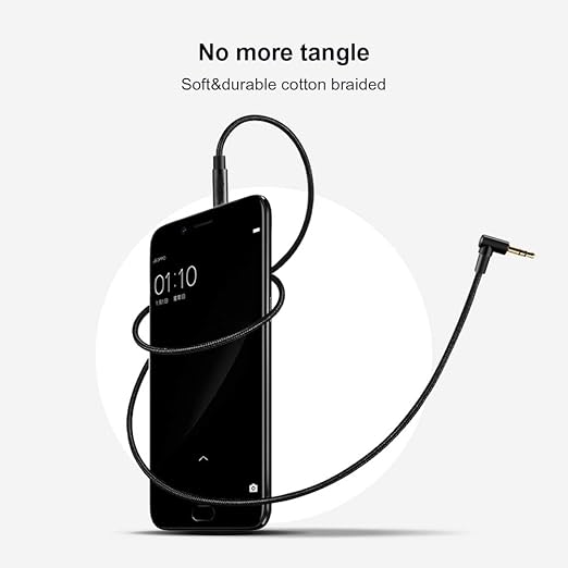 CableCreation 2-Pack 3.5mm Audio Cable 6FT/1.8m, 3.5mm Right Angle Auxiliary Stereo HiFi Cable with Silver-Plating Copper Core for Car Stereos, iPhones, Tablets, Laptops, 24K Gold Plated, Black