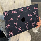 for MacBook Air 13 inch Case 2021 2020 2019 2018 Release M1 A2337 A2179 A1932, Pritned Pattern Plastic Hard Case Cover for MacBook Air 13 M1 with Retina Display Touch ID, Pink Bowknot Black