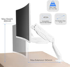Gas Spring Monitor Arm 32 Inch,Adjustable Single Monitor Desk Mount with Swivel/Tilt/Rotation,Computer Monitors Stand Holder with Clamp/Grommet Mounting Base, VESA Mount Bracket,White