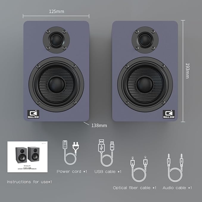 60W Computer Speakers for Desktop PC, DSP, Bluetooth 5.3, 24-Bit Optical, USB-C, AUX, Silk-Dome Tweeter, Carbon-Fiber Driver, Desk Speakers for Laptop/Mac/Monitor, Slate Blue
