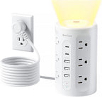 Power Strip Tower with Night Light, 15W Surge Protector Power Strip with USB Ports, 10 FT Extension Cord with Multiple Outlets (12AC+3A+2C) for Home Office Desk DormRoom (White)