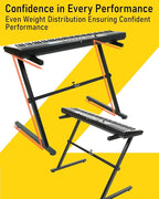 Stage Rocker Z-Style Keyboard Stand, Adjustable Width for 61/88 Key Keyboards, Sturdy & Durable Digital Piano Stand, Easy Storage, Sleek Black.