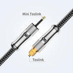 EMK 24K Gold-Plated Toslink to Mini Toslink Cable (6ft/2M) - Digital Optical Audio Cable with 3.5mm Mini Plug for Soundbar, Home Theater, TV - Silver SPDIF Fiber Optic Cable