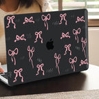 for 2020 2021 2022 MacBook Pro 13 inch Case M2 M1 A2338 A2289 A2251 with Touch Bar & Touch ID, Printed Pattern Plastic Hard Shell Case Keyboard Cover Screen Protector, Pink Bowknot Black