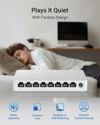 BrosTrend 2.5Gb Switch, 8 Port Network Switch 2.5 Gigabit, Unmanaged Ethernet Switch for Game Console, NAS, PC, Computer Networking Switch Plug & Play Fanless, Desktop Wall Mount, Lifetime Protection