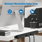 2Pack Rotating Mountable Power Strip, 12 Outlet Wall Mount Surge Protector, Metal Heavy Duty and Versatile Outlet Strip, Stylish Appearance, Sturdy and Durable, 10ft Power Cord.(Black)