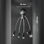 Mr Bio 4 in 1 Multi USB Cable Octopus Design Black - Universal Recycled Plastic Charger - USB Plug - USB-C - Lightning - Micro USB for Universal Smartphone