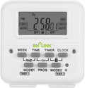 BN-LINK Digital Timer Outlet 7 Day Programmable Digital Outlet Timer with 2 Independent Outlets 3-Prong Mini Indoor Easy Set Stackable Plug-in for Lights Lamps Fans Accurate 8A/1000W 1/3HP