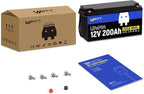 12.8V 200Ah LiFePO4 Lithium Battery 1 Pack - 15000+ Cycle Life, Integrated 200A BMS, Extreme Temperature Resilience - Perfect for RV, Camping, and Home Energy Storage.