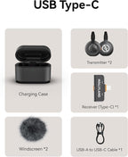 Hollyland Lark M2S Wireless Microphone with USB-C Plug for iPhone 15/16 and Android, Titanium Clip, Plug-and-Play, Noise Cancelling, 300m Range, 27H Battery Life for Vlogging, YouTube