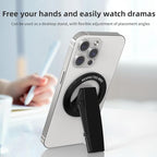 Magnetic-Phone-Grip-Stand, Magnetic Phone Ring Holder Kickstand with Silicone Finger Strap, Compatibility for iPhones, Androids, and More (Black)