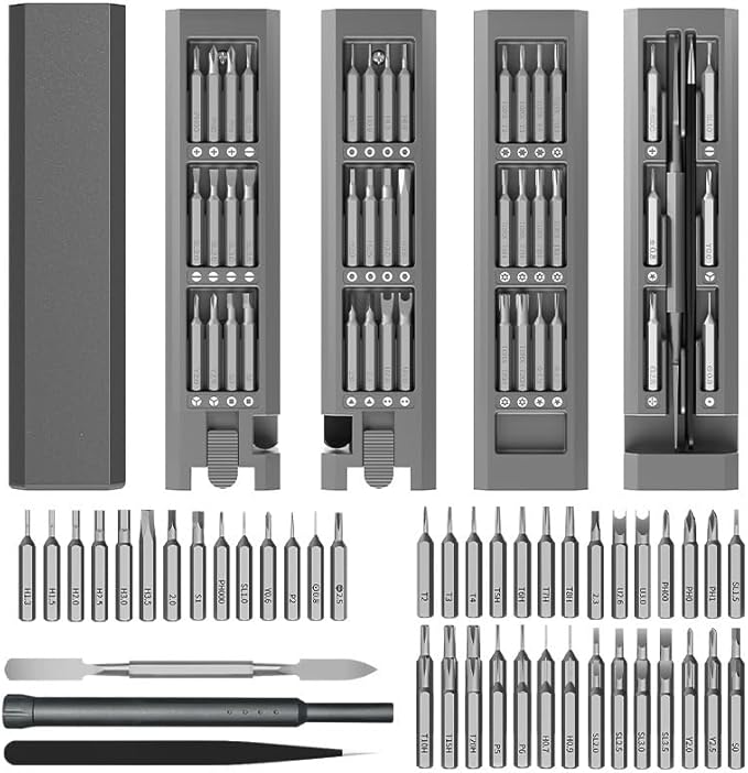 Generic Mini Precision Screwdriver Set, 44-in-1 Magnetic Bits, Manual Repair Tool Set for Gamepad Phone Camera Laptop Watch Glasess, Pocket Size, Grey