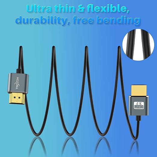 Twozoh Flexible & Slim Long HDMI Cable 25FT 2 Pack, Ultra Thin HDMI Cord Supports High Speed 4K@60Hz 18gbps 2160P/1080P