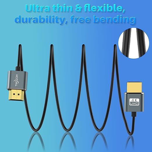 Twozoh Ultra-Thin Long HDMI to HDMI Cable 15FT, Hyper Slim HDMI 2.0 Cable, Extreme Flexible HDMI Cord Support 3D/4K@60Hz, 2160P, 1080P