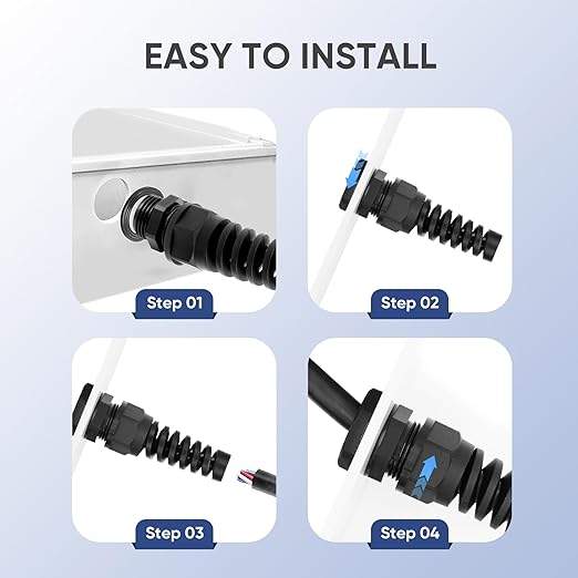 Strain Relief Cord Connector,LISTENJIALE 2Pcs NPT 1/2" Waterproof Cable Gland Flex Spiral Strain Relief Adjustable 6-12mm Cable Connector Nylon Joint with Gaskets(Black)